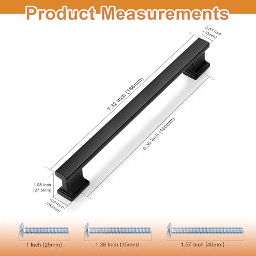 Probrico 10 Pack Matte Black Kitchen Cabinet Pulls 6.3 Inch (160mm) Hole Centers Cabinet Pulls for Cabinets Cupboard Handles Drawer Pulls - color: Black, size: 6.3 inch hole center
