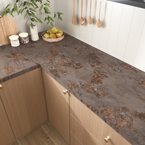 VEELIKE Luxury Bronze Brown Marble Countertop Contact Paper Peel and Stick Countertops Waterproof Thick Marble Wallpaper 15.7''x354'' Self Adhesive Countertop Covers for Kitchen Countertop Vinyl Wrap - color: Bronze Brown, size: 15.7" x 354"