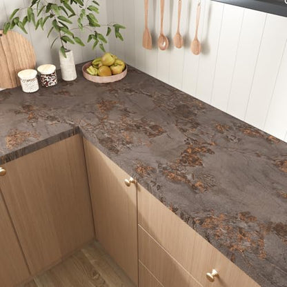 VEELIKE Luxury Bronze Brown Marble Countertop Contact Paper Peel and Stick Countertops Waterproof Thick Marble Wallpaper 15.7''x354'' Self Adhesive Countertop Covers for Kitchen Countertop Vinyl Wrap - color: Bronze Brown, size: 15.7" x 354"