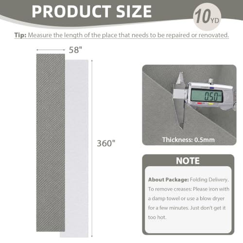 Waterproof Canvas Fabric by The Yard 600D Upholstery Outdoor Fabric 58”W - color: Silver Grey, size: 10 Yards 58" x 360"