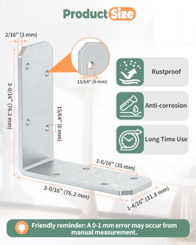3"x3" L Brackets, 90 Degree Angle Iron, Galvanized-8 Pcs - color: Galvanized-8 Pcs