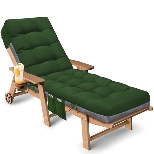 Outdoor Lounge Chair Cushion, Waterproof Replacement Chaise Lounge Cushions for Outdoor Furniture Thickened 71 x 22 x 4.7 Inches Non-Slip Patio Pool Lounge Chair Cushions with Ties (Green) - color: Green