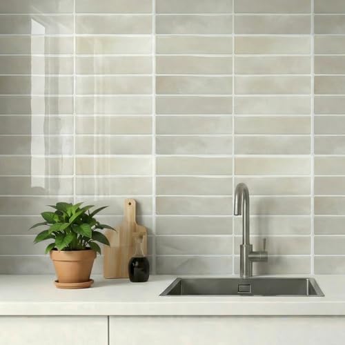 Backsplash Tile Peel and Stick, 11.42'' x 9'', Beige - color: Beige