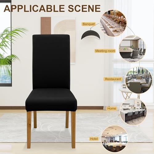 Dining Chair Covers, Dining Room Chair Cover Set of 6 - color: Milk Silk Black, size: 6