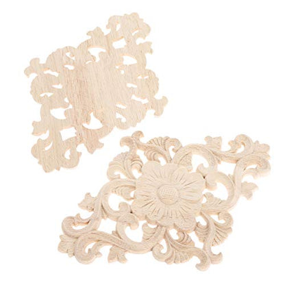 4Pcs Wood Carved Appliques Onlays Center Carving Decals for Furniture - color: 4-pack, size: 21x15cm/8.27"x5.9"