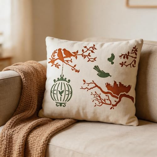 TIAMECH A4 Reusable Birds Tree Birdcage Stencil for Painting - style: Birdcage Bird