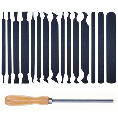 Cabinet Card Scrapers Set with Burnisher - 15 Shapes High-Strength Blue Spring Steel Woodworking Tools for Engraving, Deburring, Polishing & Contour Sanding - size: Set A+Rod