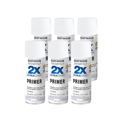 Rust-Oleum 334019-6PK Painter's Touch 2X Ultra Cover Spray Primer, 12 oz, Flat White, 6 Pack - color: White, size: 1 Count (Pack of 6)