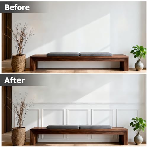 Peel and Stick Wainscoting Panels, 3 Set 20"x27" Wall Molding + 2pcs Chair Rail Trim, Pre-Cut Self Adhesive Premade Molding Panel for Bathroom Hallway Door Nursery Wall, Ready to Assemble