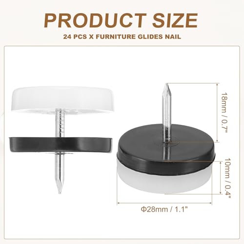 PATIKIL 1.1" Dia Chair Slides 24Pcs Nail on Furniture Glides White - color: White, size: 1.1"