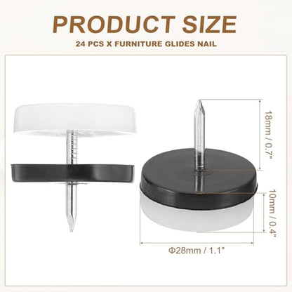 PATIKIL 1.1" Dia Chair Slides 24Pcs Nail on Furniture Glides White - color: White, size: 1.1"