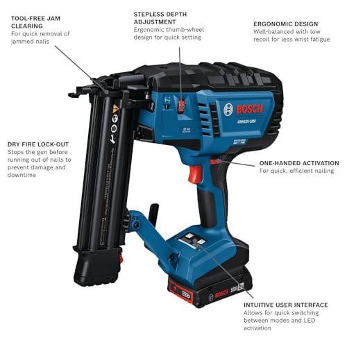 BOSCH GTH18V-18MN 18V Brushless 18-Gauge Narrow Crown Stapler - Cordless, Powerful, and Precise for Furniture, Upholstery, and Cabinetry Applications (Bare Tool) - style: Bare Tool