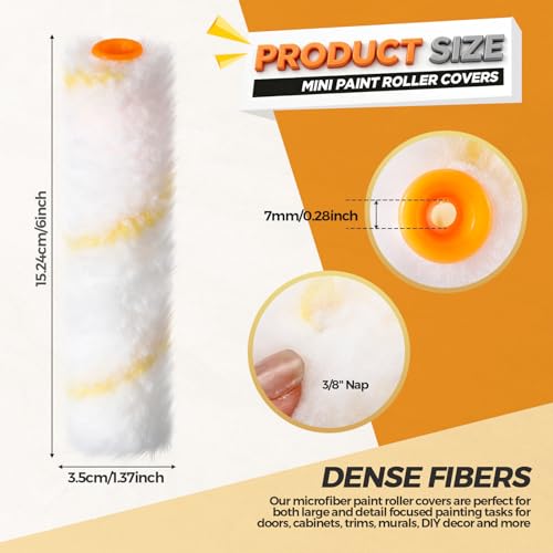Leumoi 100 Pcs 6" x 3/8" Paint Roller High Density Microfiber Roller Refills Mini Covers Paint Brush Cover Short Nap Home Repair Tool Kits for Wall Cabinets House - size: 3/8" Nap