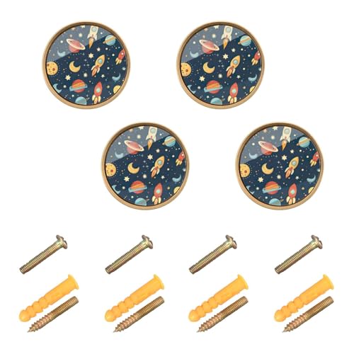 4 Pack Space Theme Cabinet Knobs Round 1-1/4 Inch (32 mm) Dresser Drawer Pulls Kitchen Cabinet Hardware Handles Knobs for Dresser Kitchen Drawer - color: A06