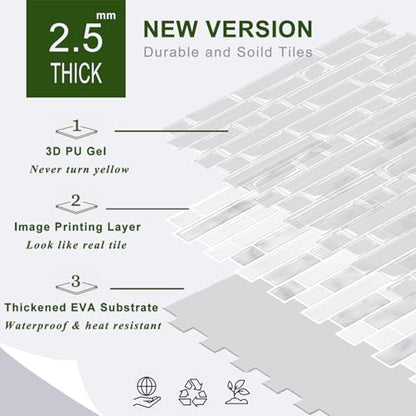 STICKGOO Thicker Peel and Stick Backsplash Tile for Kitchen and Bathroom - color: Marble Grey&White