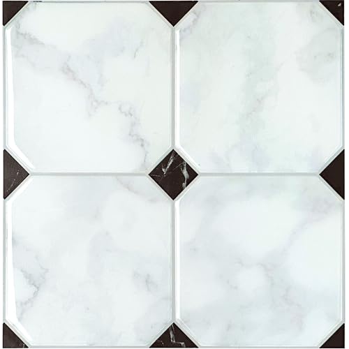 Smart Tiles Peel and stick backsplash, Octagon White Marble, 7.75"x7.75" - color: White Marble