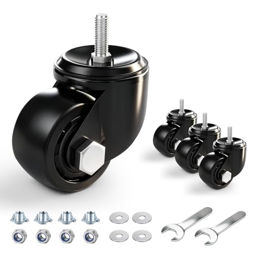 3 Inch Heavy Duty Casters Set of 4, Threaded Stem 3/8"-16x1 (Diameter 3/8", Length 1"), Swivel Industrial Caster Wheels Load 4400lbs, Low Profile Castor for Furniture and Workbench - style: 3″