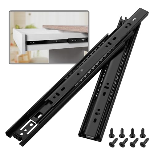 1 Pair Full Extension Ball Bearing Drawer Slides 8 10 12 14 16 18 20 22 24 Inch 100 LB Load Capacity Side Mount File Cabinet Rails Dresser Metal Runner Trash Can Kitchen (12 inch, Black) - color: Black, size: 12 Inch