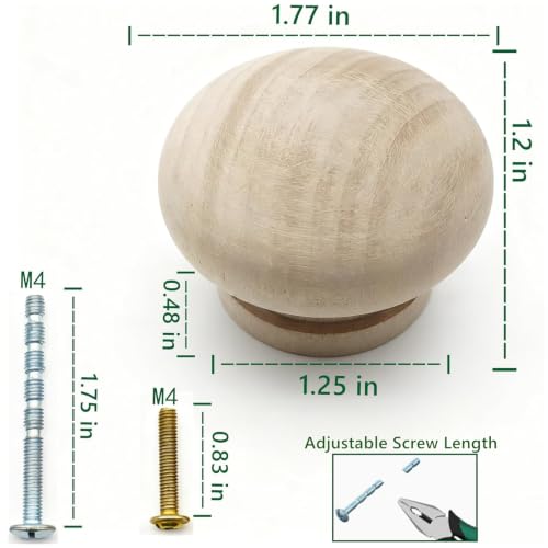 2Pcs Wooden Cabinet Knobs, 1.77" Wood Dresser Knobs Kitchen Cabinet Knobs Modern Round Knob for Furniture Dresser Cupboard Drawer Closet Door (Wood Unfinished) - color: Unfinished Wood