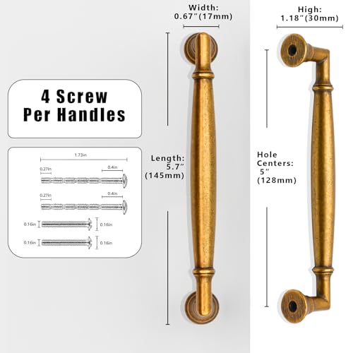 10 Pack Antique Brass Cabinet Pulls 5 Inch(128mm) Kitchen Cabinet Handles Cabinet Hardware for Drawer Pulls - color: Antique Brass, size: 5" Hole Center