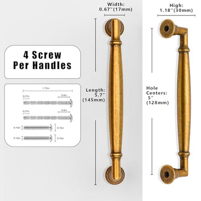 10 Pack Antique Brass Cabinet Pulls 5 Inch(128mm) Kitchen Cabinet Handles Cabinet Hardware for Drawer Pulls - color: Antique Brass, size: 5" Hole Center