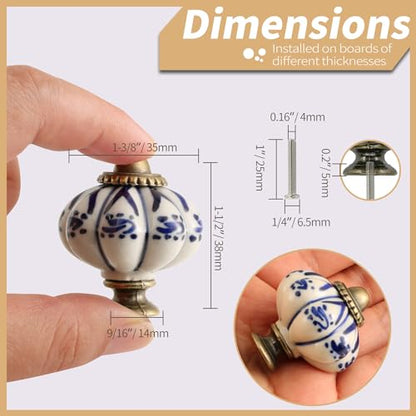 12pcs Ceramic Pumpkin Knobs - Deep Blue Flower - style: Deep Blue Flower