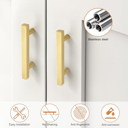 Probrico Brushed Brass Cabinet Pulls & Handles 3" CC Square 5 Pack - color: Brushed Brass, size: Hole Center: 76mm(3inch)