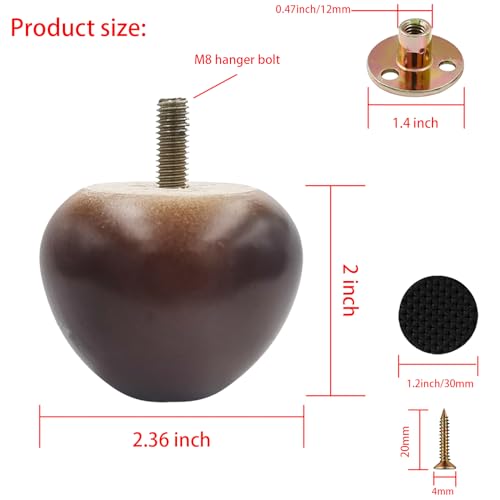 2 Inch Wooden Sofa Legs Solid Wood Furniture Replacement feet Walnut, Cabinet Legs/Desk/Sofa/Bookcase Foot DIY, with Mounting Plate & Screws Set of 4 - size: 2 inch Walnut