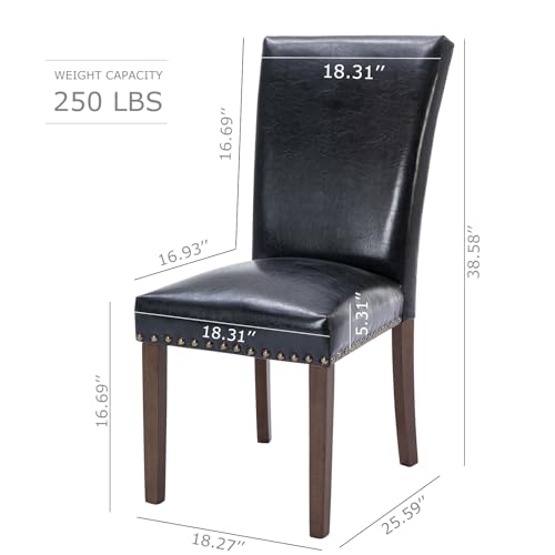 COLAMY Upholstered Parsons Dining Chairs Set of 6, PU Leather Dining Room Kitchen Side Chair with Nailhead Trim and Wood Legs - Black - color: L-black, size: Set of 6