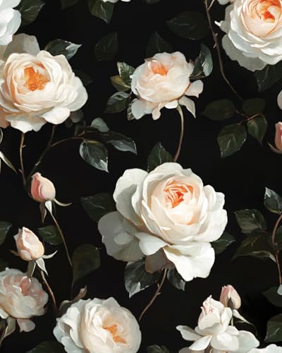 Black White Vintage Floral Peel and Stick Wallpaper 17.5" x 118" - color: Black/White, size: 17.5" x 118"