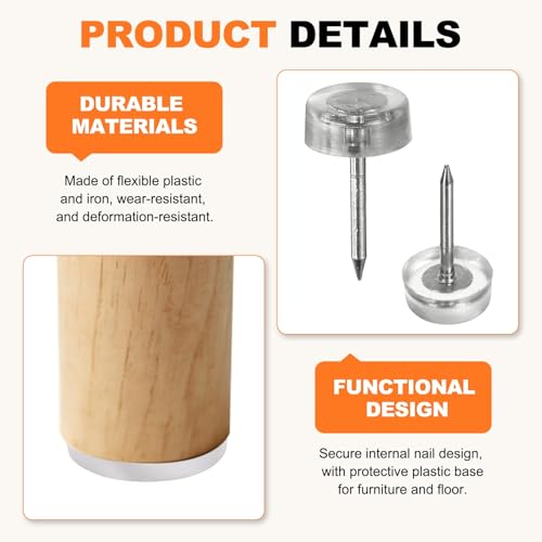 uxcell 12Pcs Furniture Sliders, 10mm Round Plastic Furniture Guides Nail-on Pads, Hardwood Floor Protectors for Chair, Table, Desk, Cabinet Leg, Transparent - size: 10mm