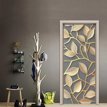 arricraft 2 Sheets Golden Tree Branches Self-Adhesive Door Sticker, 31.5x78.7inch Tree Branches Leaves Door Murals Stickers PVC Removable Wallpaper Decoration for Bedrooms Living Room - style: Golden Tree