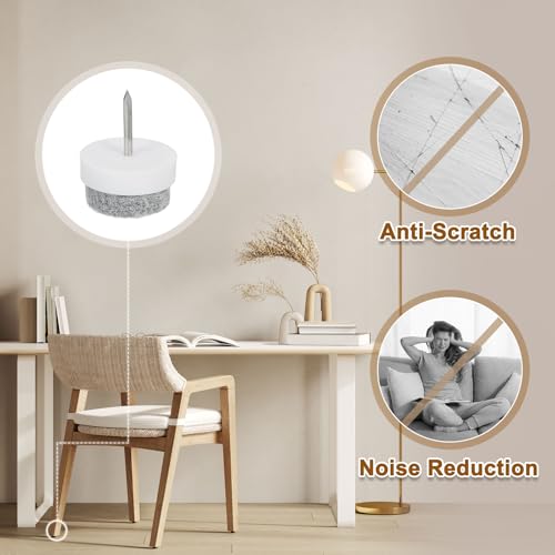 uxcell Nail-on Furniture Sliders, 24Pcs Nail-on Felt Pads Round Chair Table Feet Pads Chair Leg Floor Protectors for Hardwood Floors (White, 18mm/0.71") - size: 18mm/0.71"