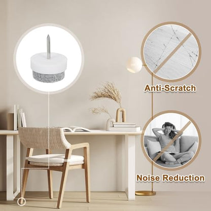 uxcell Nail-on Furniture Sliders, 24Pcs Nail-on Felt Pads Round Chair Table Feet Pads Chair Leg Floor Protectors for Hardwood Floors (White, 18mm/0.71") - size: 18mm/0.71"