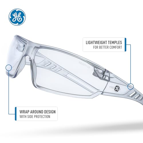 GE Safety Glasses Eye Protection - UV Shield Lenses Scratch-Resistant Clear
