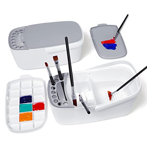 GAMENOTE Paint Brush Cleaner, Paint Brush Holder and Palette, White - color: White