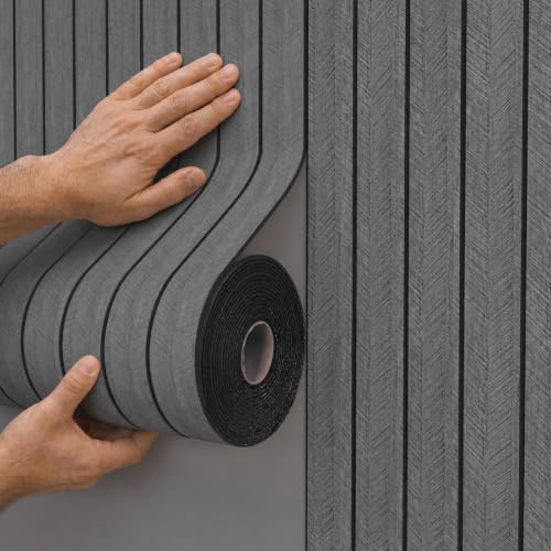 Peel and Stick Wood Slat Wall Panels, Dark Gray, 118 x 15.7 in - color: Dark Grey Oak, size: 15.7" x 118"