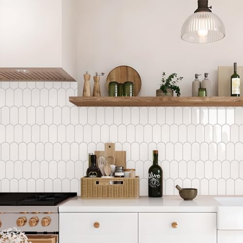 Vamos Tile Thicker Peel and Stick Backsplash Tile, White,10-Sheet - color: White with Grey Grout