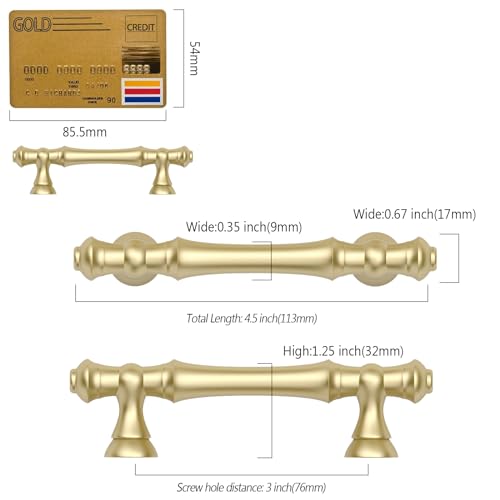 Amerdeco 10 Pack Brushed Gold Cabinet Pulls 3" - color: Brushed Gold, size: 3" hole center
