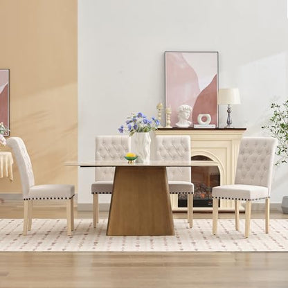 LOULENS Fabric Dining Chairs Set of 6, Upholstered Kitchen Chairs, Beige - color: Beige, size: Set of 6