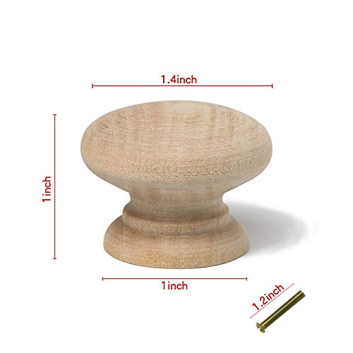 8PCS Kitchen Cabinet Knobs 35mm Dia Round Mushroom Shaped Wood Unfinished Drawer Dresser Cupboard Furniture Knobs Pulls Handles Hardware - color: Unfinished