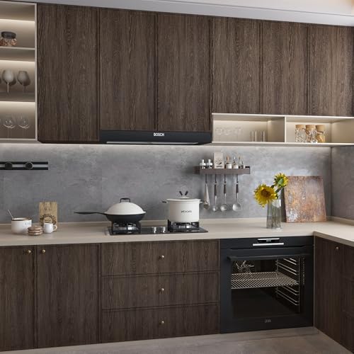 TOTIO 32x315inch Extra Wide Wood Grain Wallpaper Peel Stick Chocolate Brown Dark Walnut Texture Contact Paper Air Guide Slot Design Matte Thickened Self-Adhesive Wall Sticker Waterproof Vinyl Wrap - color: Chocolate Brown, size: 32" x 315"