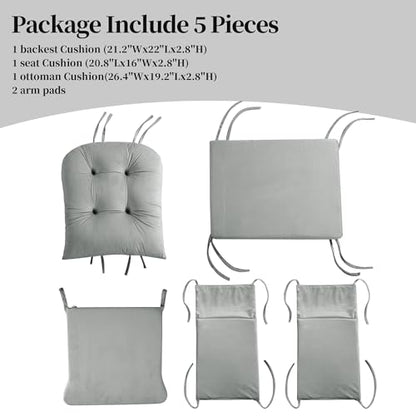 HOMBYS Glider Rocker Replacement Cushions 5 PCS with Storage Side Pocket, Velvet Fabric, Foam & Microfiber Filling, Non-Slip & Washable,Thickened & Supportive for Glider Rocking Chair-Light Grey - color: Light Grey