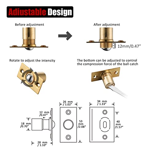 JQK Closet Ball Catch Door Hardware, Stainless Steel Catch Adjustable with Strike Plate, Gold Finish 2 Pack, HBC100-BG-P2 - color: Gold, size: Standard 2 Pack