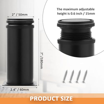 7 Inch Adjustable Furniture Legs, Set of 4, Black - size: 7 Inch / 180mm