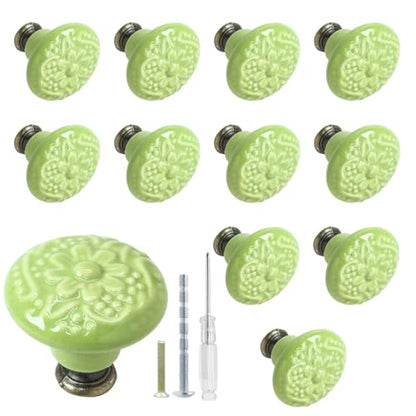 Biaungdo 12 Pcs Grass Green Ceramic Kitchen Cabinet Knobs
