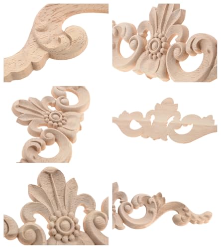 2Pcs Wood Carved Appliques Long Flower Carving Wooden Onlays 13.78"x3.74" - color: 2Pcs, size: 35x9.5 cm/13.78"x3.74"