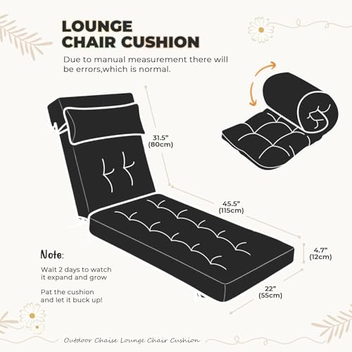 2 Pack 76 x 22 x 4.7" Waterproof Chaise Lounge Chair Cushion Outdoor Black - color: Black, size: 2 Pack