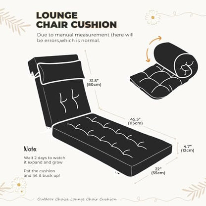 76 x 22 x 4.7 Waterproof Chaise Lounge Chair Cushion Outdoor Black - color: Black, size: 1 Pack