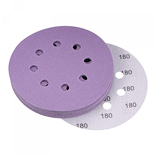 uxcell 15Pcs 5-Inch Purple Sanding Discs 180 Grits 8 Hole Hook and Loop Professional Aluminum Oxide Sand Paper Wet Dry Polish for Wood Metal Paint Finish - style: 180 Grit